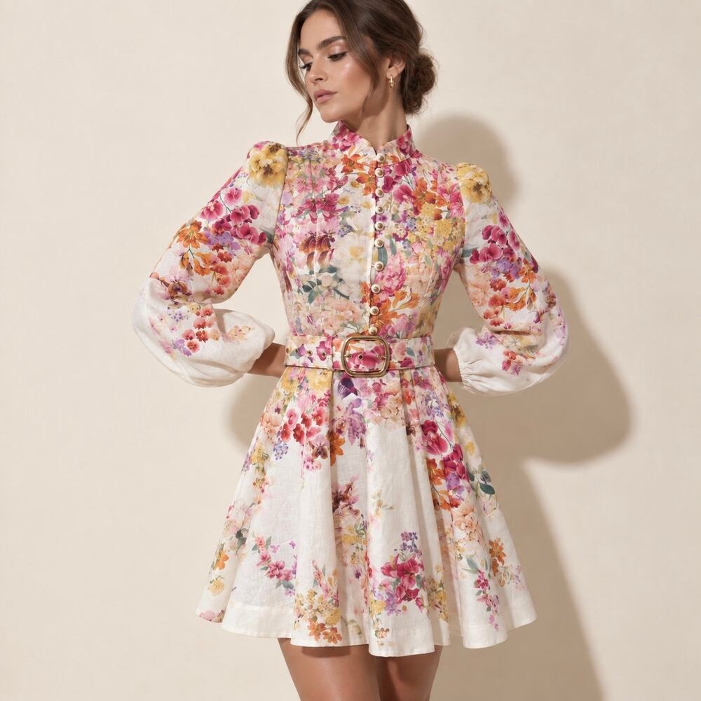 Zimmermann Wonderland Linen Floral Mini Dress size 1 / US 6 | NWT